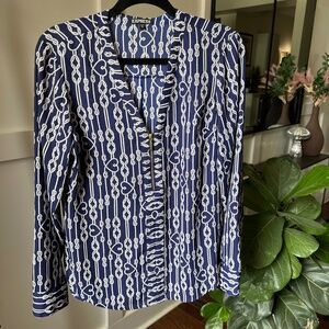 Express Portofino Womens Medium Zip Front Blouse Dress Shirt Top Roll Tab